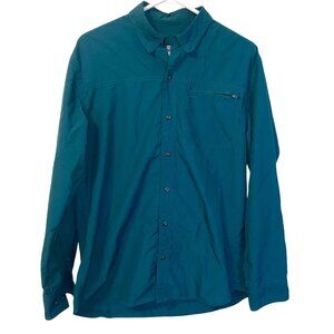 L.L. Bean Womens Teal Button-Up Long Sleeve Shirt With Chest Zip Pocket Size M